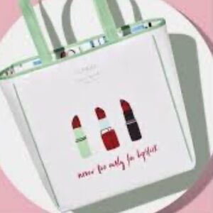Clinique x Kate Spade Shopping Shoulder Travel Tote Large White Lipstick Bag